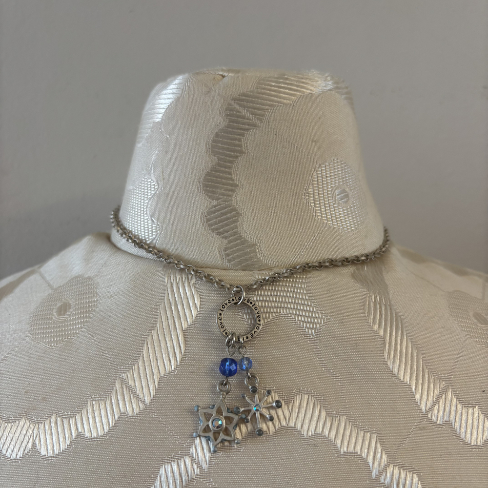 Love Circle Star Dangle Charm Necklace Silver Tone
